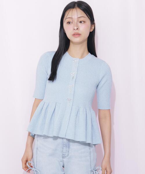 JILL by JILL STUART（ジルバイジルスチュアート）の「ラメモールペプラムニット半袖（ニット/セーター・レディース・ピンク/グレー/ブルー/ホワイト・FREE）」の14枚目の写真