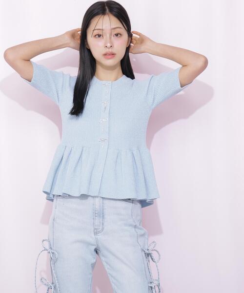 JILL by JILL STUART（ジルバイジルスチュアート）の「ラメモールペプラムニット半袖（ニット/セーター・レディース・ピンク/グレー/ブルー/ホワイト・FREE）」の15枚目の写真