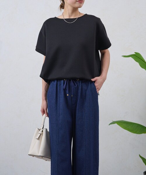 Jena espace merveilleux(ジェナ エスパスメルヴェイユ)の「裾ドロスト異素材カットソー(Tシャツ/カットソー・レディース・ブラック/オフホワイト・FREE)」の1枚目の写真