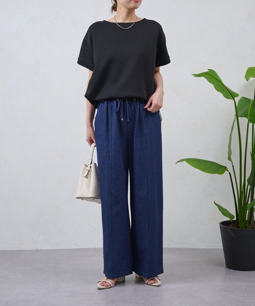 Jena espace merveilleux(ジェナ エスパスメルヴェイユ)の「裾ドロスト異素材カットソー(Tシャツ/カットソー・レディース・ブラック/オフホワイト・FREE)」の3枚目の写真