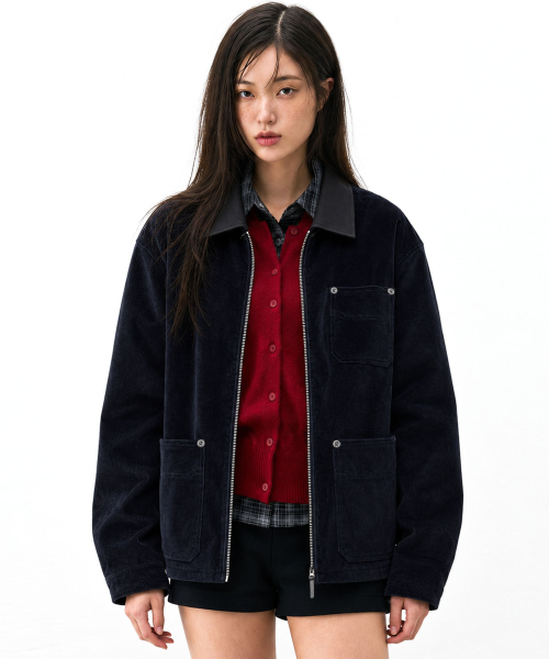 ARTISTWEAR（アーティストウェア）の「[2COLORS] ツートンカラーコーデュロイワークジャケット（デニムジャケット・レディース・ネイビー/ブラウン・MEDIUM/LARGE/X-LARGE）」の3枚目の写真