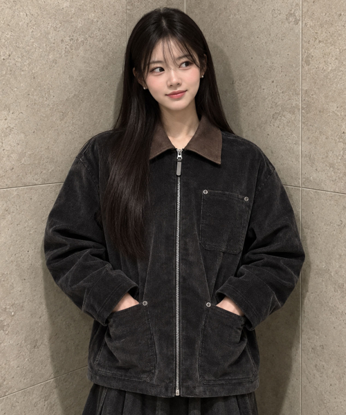 ARTISTWEAR（アーティストウェア）の「[2COLORS] ツートンカラーコーデュロイワークジャケット（デニムジャケット・レディース・ネイビー/ブラウン・MEDIUM/LARGE/X-LARGE）」の5枚目の写真
