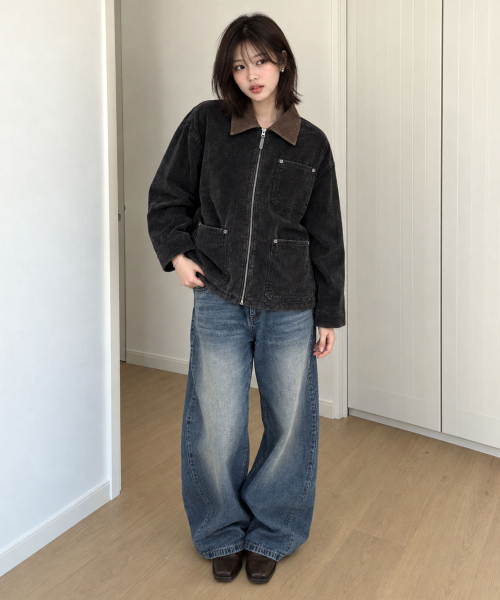 ARTISTWEAR（アーティストウェア）の「[2COLORS] ツートンカラーコーデュロイワークジャケット（デニムジャケット・レディース・ネイビー/ブラウン・MEDIUM/LARGE/X-LARGE）」の7枚目の写真