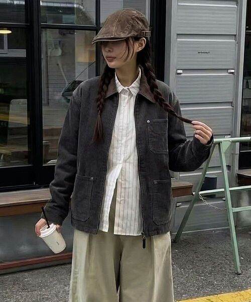 ARTISTWEAR（アーティストウェア）の「[2COLORS] ツートンカラーコーデュロイワークジャケット（デニムジャケット・レディース・ネイビー/ブラウン・MEDIUM/LARGE/X-LARGE）」の15枚目の写真