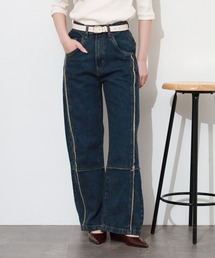クロスフリンジワイドデニムパンツ