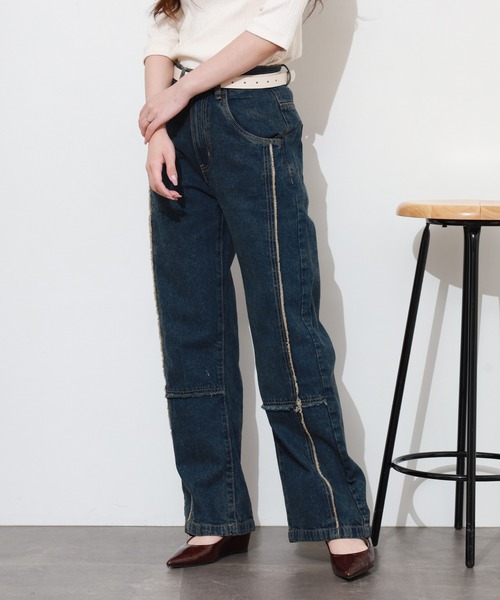 atONE（アットワン）の「クロスフリンジワイドデニムパンツ（デニムパンツ・レディース・ネイビー/ブルー系その他5/サックスブルー・M/L/3L/4L/LL）」の19枚目の写真