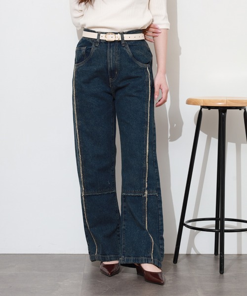 atONE（アットワン）の「クロスフリンジワイドデニムパンツ（デニムパンツ・レディース・ネイビー/ブルー系その他5/サックスブルー・M/L/3L/4L/LL）」の16枚目の写真