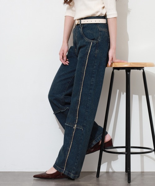 atONE（アットワン）の「クロスフリンジワイドデニムパンツ（デニムパンツ・レディース・ネイビー/ブルー系その他5/サックスブルー・M/L/3L/4L/LL）」の20枚目の写真