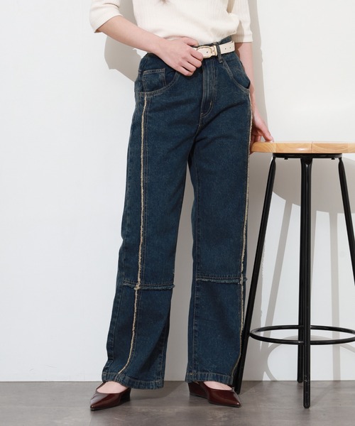 atONE（アットワン）の「クロスフリンジワイドデニムパンツ（デニムパンツ・レディース・ネイビー/ブルー系その他5/サックスブルー・M/L/3L/4L/LL）」の18枚目の写真