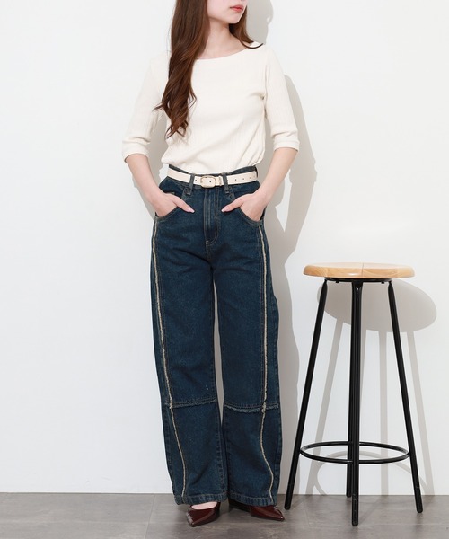 atONE（アットワン）の「クロスフリンジワイドデニムパンツ（デニムパンツ・レディース・ネイビー/ブルー系その他5/サックスブルー・M/L/3L/4L/LL）」の21枚目の写真