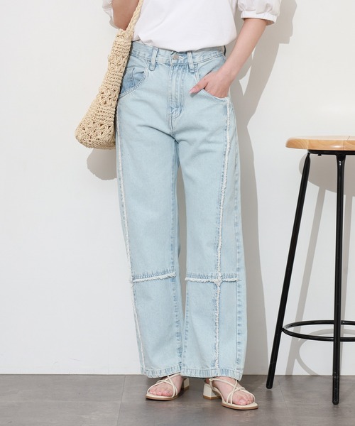 atONE（アットワン）の「クロスフリンジワイドデニムパンツ（デニムパンツ・レディース・ネイビー/ブルー系その他5/サックスブルー・M/L/3L/4L/LL）」の10枚目の写真