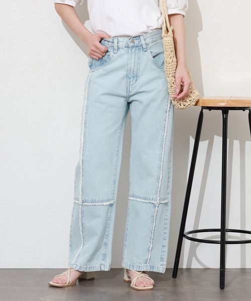 atONE（アットワン）の「クロスフリンジワイドデニムパンツ（デニムパンツ・レディース・ネイビー/ブルー系その他5/サックスブルー・M/L/3L/4L/LL）」の9枚目の写真