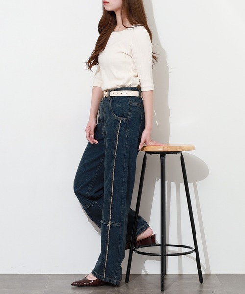 atONE（アットワン）の「クロスフリンジワイドデニムパンツ（デニムパンツ・レディース・ネイビー/ブルー系その他5/サックスブルー・M/L/3L/4L/LL）」の22枚目の写真