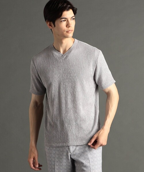 Merange Jacquard Knit V‑neck T‑shirt — меланжевый вязаный V‑образный топ с узором