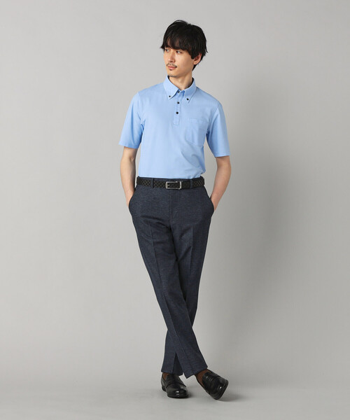 COMME CA MEN(コムサメン)の「【抗菌・防臭】ミニハニカム ボタンダウンポロシャツ(Tシャツ/カットソー・メンズ・ブラック/サックスブルー/グレー/ネイビー/イエロー/ミント・M/L/XL)」の19枚目の写真