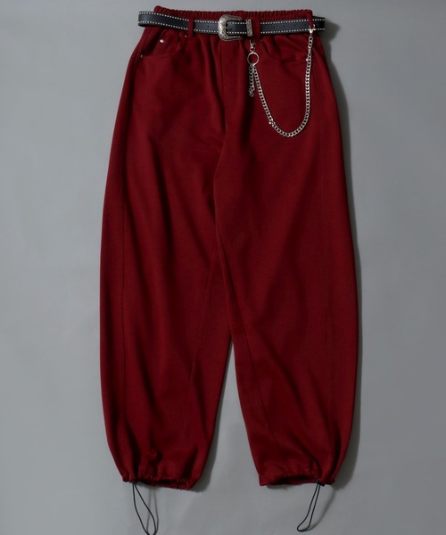 SITRY（シトリー）の「Ponte Knit Wide Silhouette Sweat Pants With Belt ＆ Wallet Chain/ポンチ ベルト付き ウォレットチェーン付き ドローコード ワイドスウェットパンツ（スウェットパンツ・メンズ・グレー/ワイン/ブラック/ブラウン・L/M/LL）」の8枚目の写真