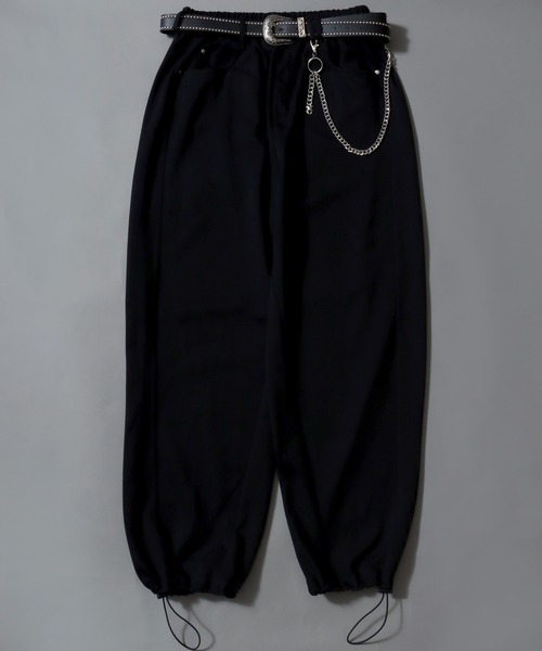 SITRY（シトリー）の「Ponte Knit Wide Silhouette Sweat Pants With Belt ＆ Wallet Chain/ポンチ ベルト付き ウォレットチェーン付き ドローコード ワイドスウェットパンツ（スウェットパンツ・メンズ・グレー/ワイン/ブラック/ブラウン・L/M/LL）」の5枚目の写真