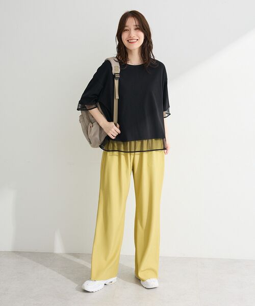 Green Parks(グリーンパークス)の「【適ON】遮熱チュールドッキングプルオーバー(Tシャツ/カットソー・レディース・グリーン/ブラック/オフホワイト/その他7・FREE)」の5枚目の写真
