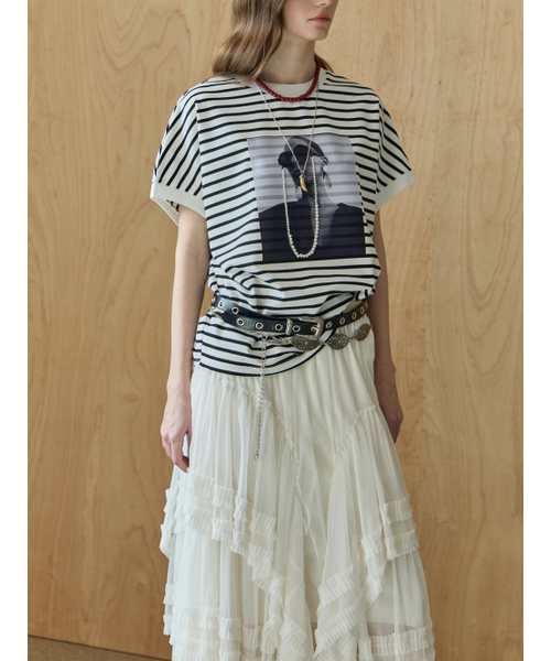 MAXZA(マージャコレクション)の「パール飾りモノトーンプリントストライプ半袖Tシャツ(Tシャツ/カットソー・レディース・ホワイト/ブラック・FREE)」の7枚目の写真