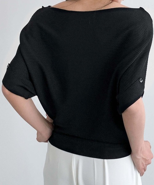 LOWO（ロワ）の「ボートネックドルマンスリーブリブトップス 半袖（Tシャツ/カットソー・レディース・オフホワイト/チャコールグレー/ブラウン/ブラック/ベージュ・FREE）」の13枚目の写真