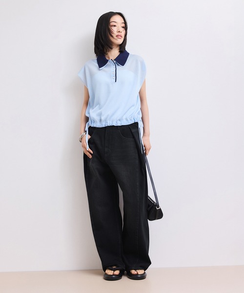 ADAM ET ROPE'(アダムエロペ)の「【WEB限定】・【サステナブル】タックディティールワイドデニムワイドパンツ(デニムパンツ・レディース・ブラック/ブルー/サックスブルー・38/36/34)」の8枚目の写真