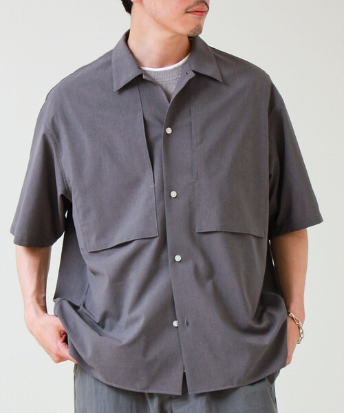 GLOSTER（グロスター）の「【COOLMAX/セットアップ着用可能】ポリトロS/Sシャツ（シャツ/ブラウス・メンズ・ブラック/グレー/ベージュ/ネイビー・L/M/S）」の2枚目の写真