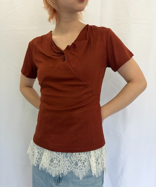 Alite cloth(アリーテクロス)の「VネックTシャツ(Tシャツ/カットソー・レディース・グレー/ブラウン/ホワイト/ブラック・FREE)」の8枚目の写真