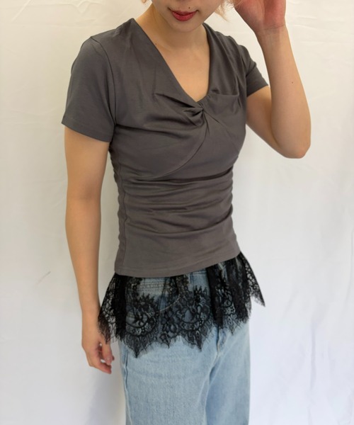 Alite cloth(アリーテクロス)の「VネックTシャツ(Tシャツ/カットソー・レディース・グレー/ブラウン/ホワイト/ブラック・FREE)」の13枚目の写真