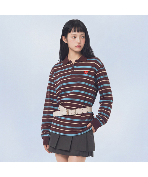Multi Strip Collar Long Sleeve — рубашка с длинным рукавом, красно‑коричневая