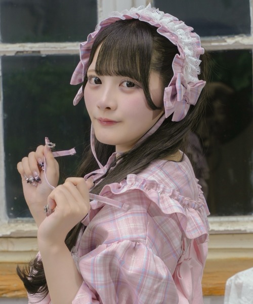 kutir(クティール)の「【クティールとレトロ】レースチェックリボンヘッドドレス(ヘアバンド・レディース・オレンジ/イエロー/レッド/ピンク/グリーン/ブルー/パープル・FREE)」の5枚目の写真
