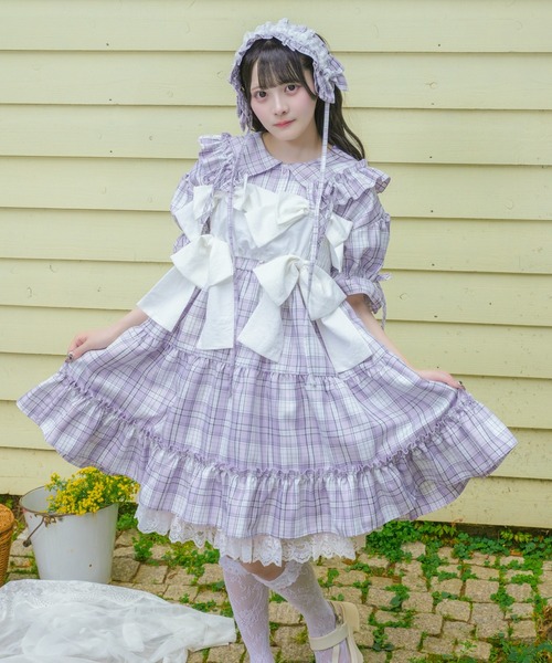 kutir(クティール)の「【クティールとレトロ】レースチェックリボンヘッドドレス(ヘアバンド・レディース・オレンジ/イエロー/レッド/ピンク/グリーン/ブルー/パープル・FREE)」の18枚目の写真