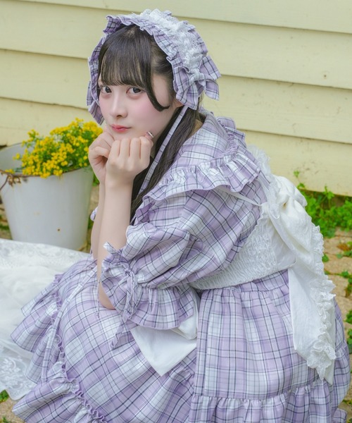 kutir(クティール)の「【クティールとレトロ】レースチェックリボンヘッドドレス(ヘアバンド・レディース・オレンジ/イエロー/レッド/ピンク/グリーン/ブルー/パープル・FREE)」の11枚目の写真