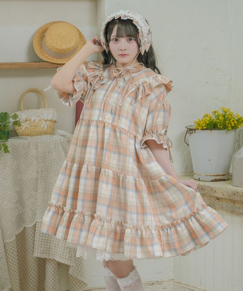 kutir(クティール)の「【クティールとレトロ】レースチェックリボンヘッドドレス(ヘアバンド・レディース・オレンジ/イエロー/レッド/ピンク/グリーン/ブルー/パープル・FREE)」の19枚目の写真