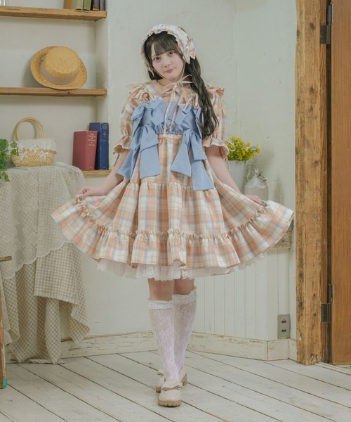 kutir(クティール)の「【クティールとレトロ】レースチェックリボンヘッドドレス(ヘアバンド・レディース・オレンジ/イエロー/レッド/ピンク/グリーン/ブルー/パープル・FREE)」の21枚目の写真