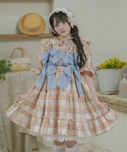 kutir(クティール)の「【クティールとレトロ】レースチェックリボンヘッドドレス(ヘアバンド・レディース・オレンジ/イエロー/レッド/ピンク/グリーン/ブルー/パープル・FREE)」の22枚目の写真