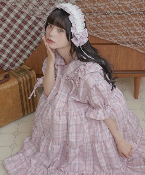 kutir(クティール)の「【クティールとレトロ】レースチェックリボンヘッドドレス(ヘアバンド・レディース・オレンジ/イエロー/レッド/ピンク/グリーン/ブルー/パープル・FREE)」の12枚目の写真