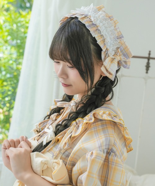 kutir(クティール)の「【クティールとレトロ】レースチェックリボンヘッドドレス(ヘアバンド・レディース・オレンジ/イエロー/レッド/ピンク/グリーン/ブルー/パープル・FREE)」の13枚目の写真