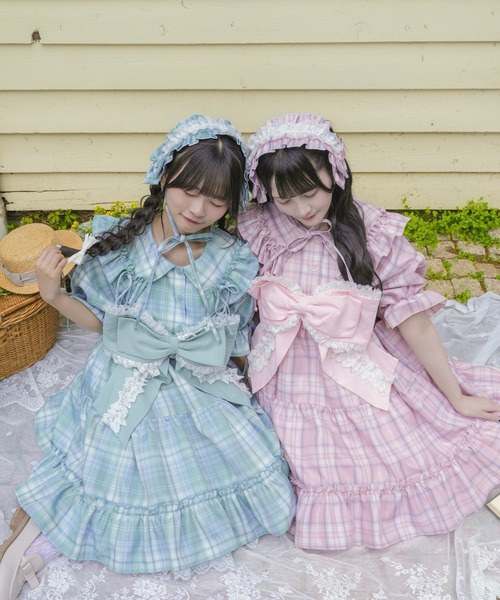 kutir(クティール)の「【クティールとレトロ】レースチェックリボンヘッドドレス(ヘアバンド・レディース・オレンジ/イエロー/レッド/ピンク/グリーン/ブルー/パープル・FREE)」の14枚目の写真