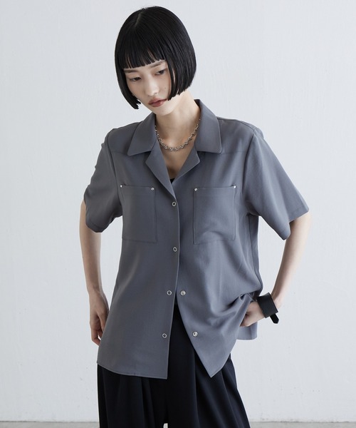 Lui's(ルイス)の「ドライタッチオープンカラーs/sシャツ(シャツ/ブラウス・レディース・グレー/サックスブルー/ブラック・FREE)」の16枚目の写真
