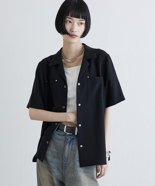 Lui's(ルイス)の「ドライタッチオープンカラーs/sシャツ(シャツ/ブラウス・レディース・グレー/サックスブルー/ブラック・FREE)」の4枚目の写真