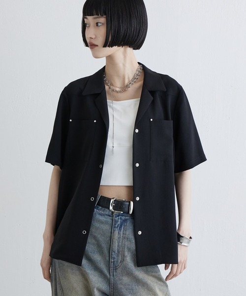 Lui's(ルイス)の「ドライタッチオープンカラーs/sシャツ(シャツ/ブラウス・レディース・グレー/サックスブルー/ブラック・FREE)」の5枚目の写真