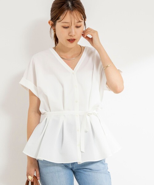 NOLLEY’S（ノーリーズ）の「【追加】ウォッシャブルウエストタックサッカーブラウス（シャツ/ブラウス・レディース・オフホワイト/ブラック/サックスブルー・38）」の6枚目の写真