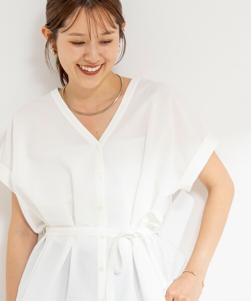 NOLLEY’S（ノーリーズ）の「【追加】ウォッシャブルウエストタックサッカーブラウス（シャツ/ブラウス・レディース・オフホワイト/ブラック/サックスブルー・38）」の11枚目の写真