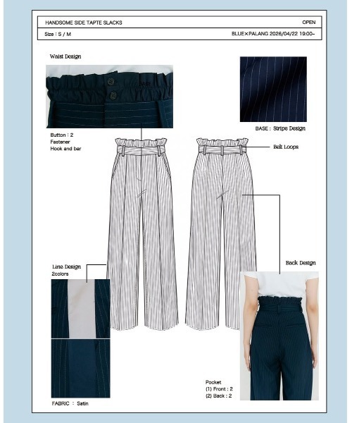 BLUE×PALANG(ブルーパラン)の「HANDSOME SIDE TAPTE SLACKS(スラックス・レディース・アイボリー/ネイビー・MEDIUM/SMALL)」の19枚目の写真