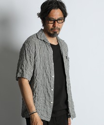 SHIRRING CHECK ITALIAN COLLAR H/S SHIRT:イタリアンカラー 五分袖シャツ / シャーリングチェック / レーヨンシャツ / チェックシャツ / 5分袖 / リゾートスタイル