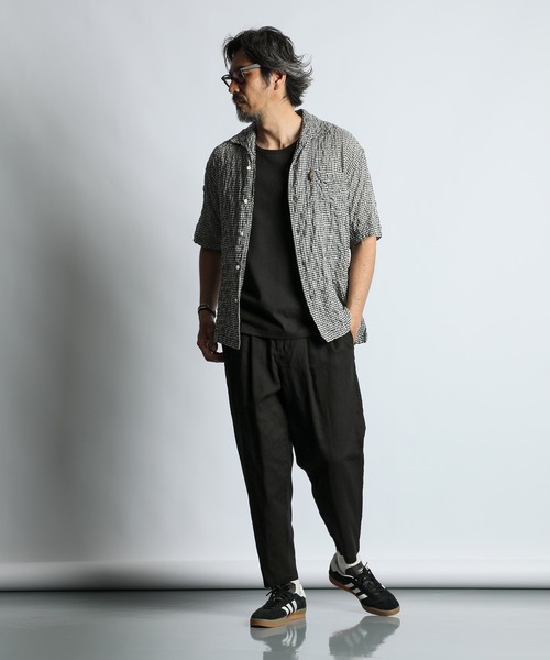 The DUFFER of ST.GEORGE(ザダファーオブセントジョージ)の「SHIRRING CHECK ITALIAN COLLAR H/S SHIRT:イタリアンカラー 五分袖シャツ / シャーリングチェック / レーヨンシャツ / チェックシャツ / 5分袖 / リゾートスタイル(シャツ/ブラウス・メンズ・ホワイト/ネイビー・MEDIUM/LARGE)」の4枚目の写真