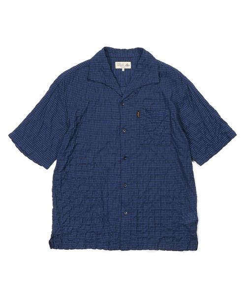 The DUFFER of ST.GEORGE(ザダファーオブセントジョージ)の「SHIRRING CHECK ITALIAN COLLAR H/S SHIRT:イタリアンカラー 五分袖シャツ / シャーリングチェック / レーヨンシャツ / チェックシャツ / 5分袖 / リゾートスタイル(シャツ/ブラウス・メンズ・ホワイト/ネイビー・MEDIUM/LARGE)」の13枚目の写真