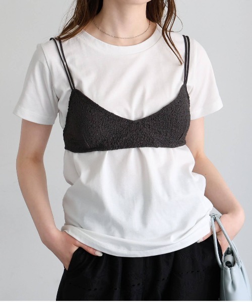 tiptop(ティップトップ)の「【ZOZO限定アイテム】ブラビスチェTシャツセット(Tシャツ/カットソー・レディース・オフホワイト/ピンク/グレー・FREE)」の2枚目の写真