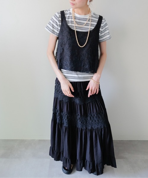 DOLLUPOOPS(ドールアップウップス)の「Feather Texture Tank Top(フェザーテクスチャータンクトップ)(タンクトップ・レディース・ブラック/オフホワイト・FREE)」の18枚目の写真