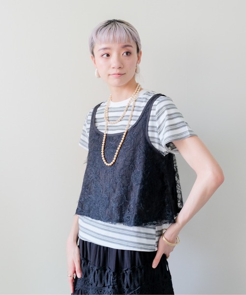 DOLLUPOOPS(ドールアップウップス)の「Feather Texture Tank Top(フェザーテクスチャータンクトップ)(タンクトップ・レディース・ブラック/オフホワイト・FREE)」の13枚目の写真